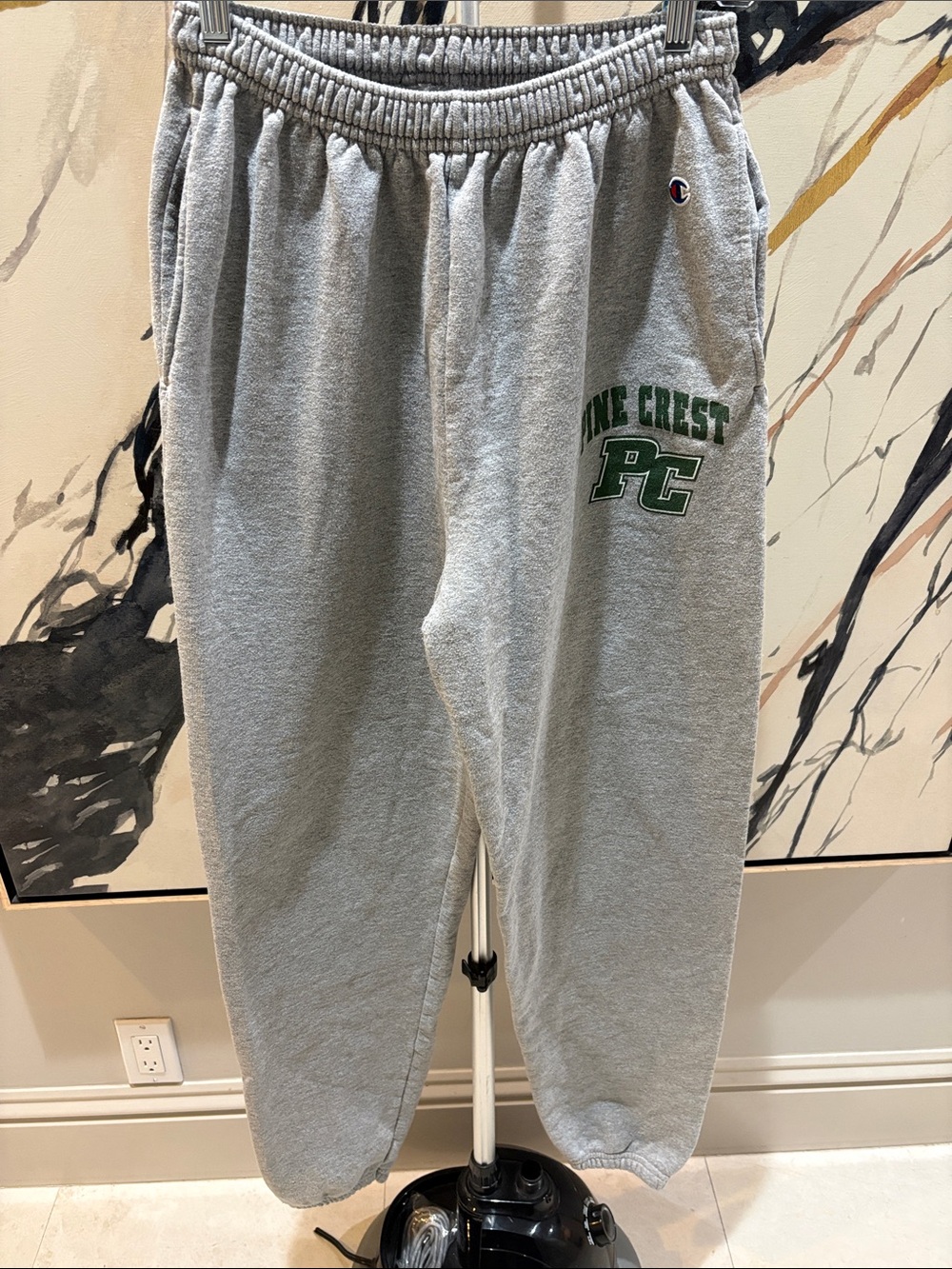 Champion Gray Sweatpants with Green PC Crest Logo